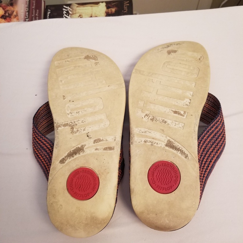 FitFlop Surfa Navy Orange Striped Webbing Thong Sandals Flip Flops Womens 10 - Picture 7 of 8